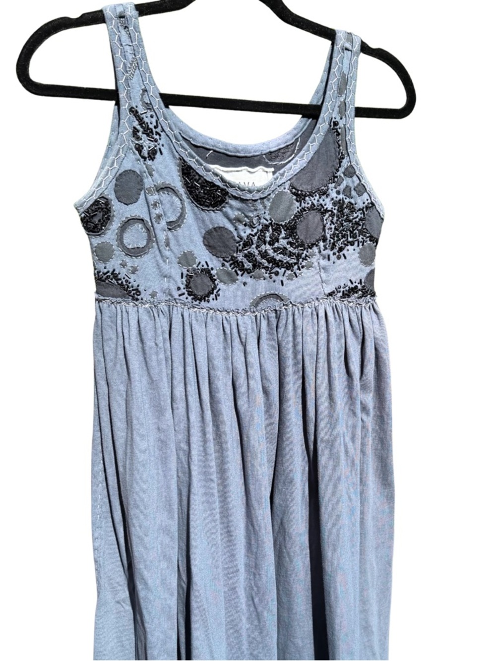 Alabama Chanin Blue Beaded Embroidered Dress Size S